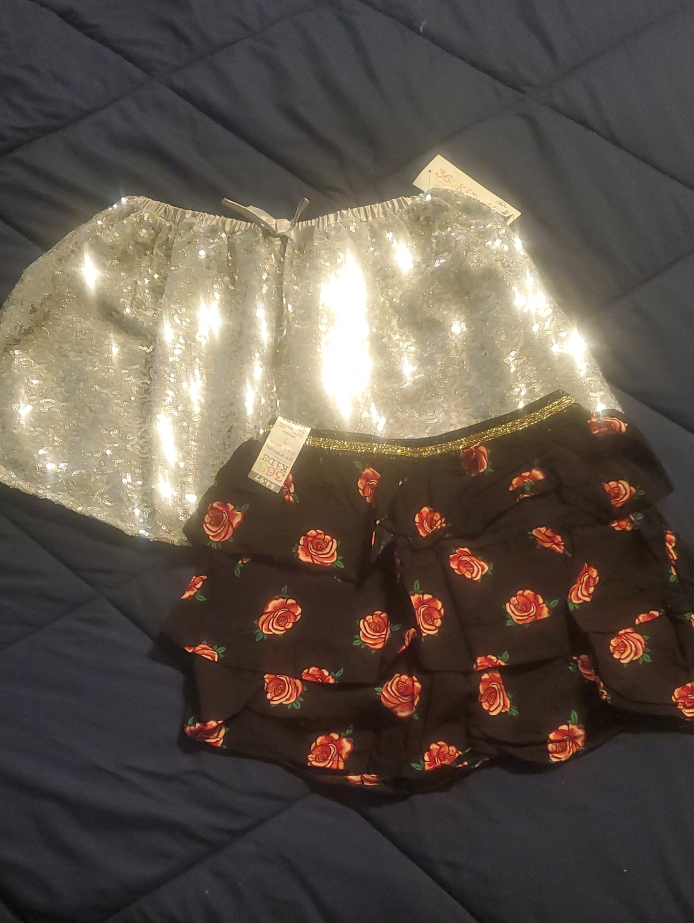 Girls Floral Ruffle Skirt - Black with Red Roses